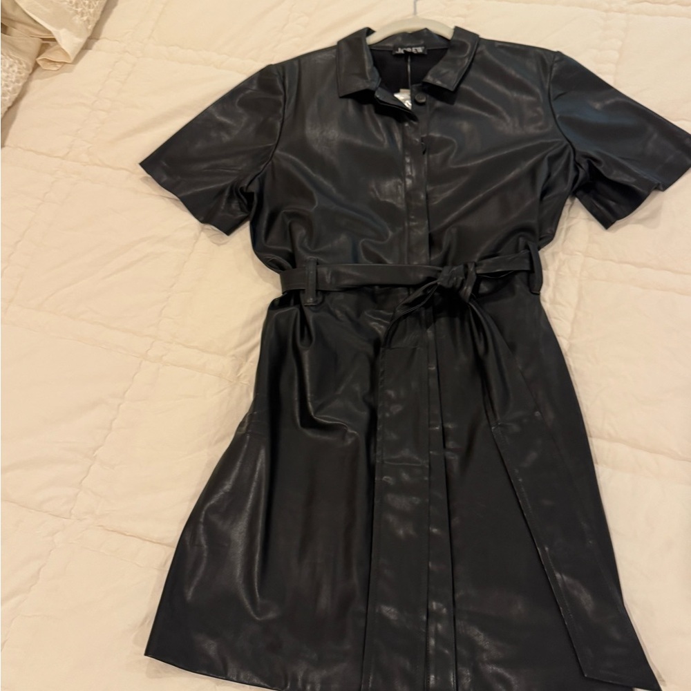 J. Crew Black Faux Leather Midi Dress